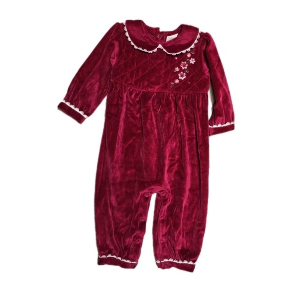 Vintage‎ Girls Health-tex Red Velour Romper  12 Months